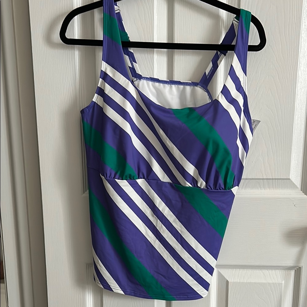 Lands' End Purple and Green Striped Swim Top